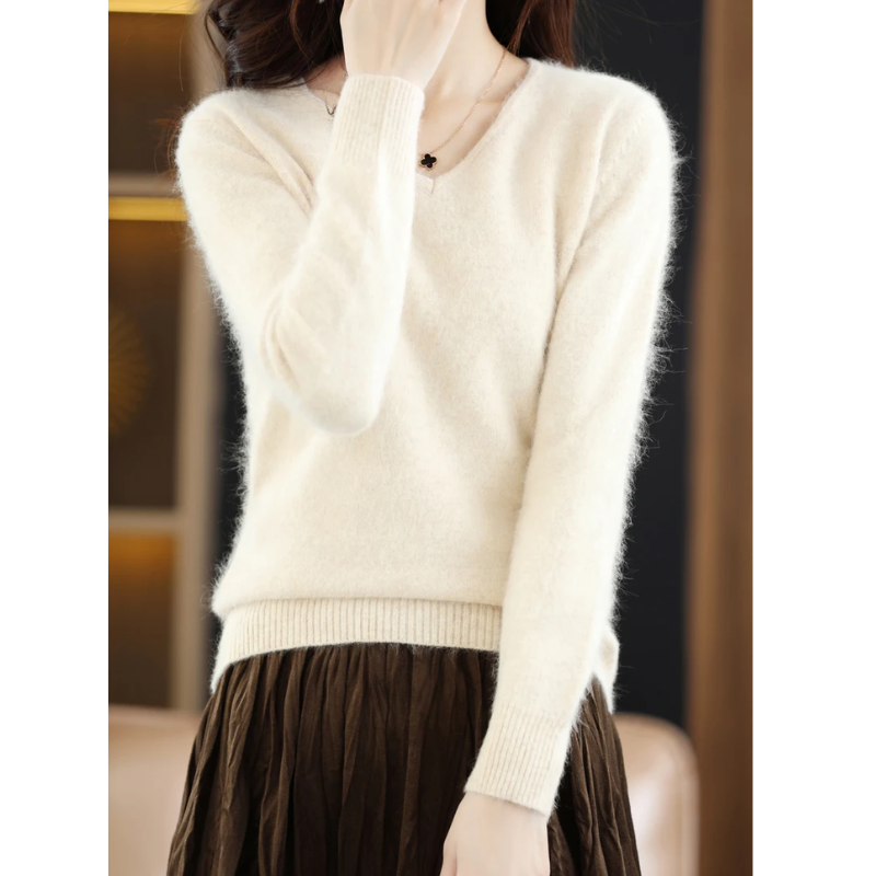 WW | Women's Cashmere V-Neck Sweater Lightweight and Soft Knit Pullover