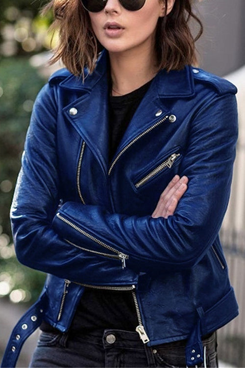 WW | Vintage Revers Zip-Up Kunstleder Motojacke
