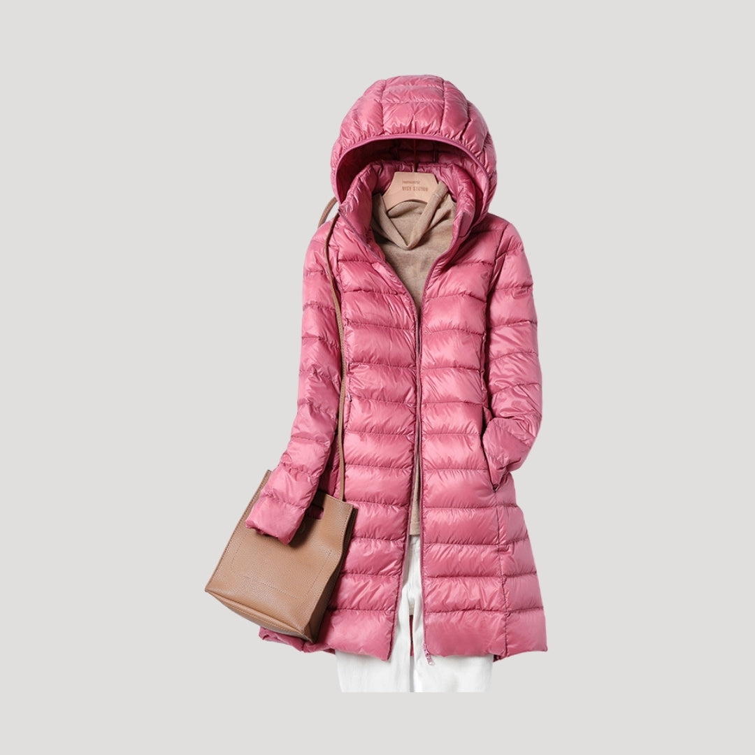 WW | Damen lange gepolsterte Winter-Puffermantel mit Kapuze