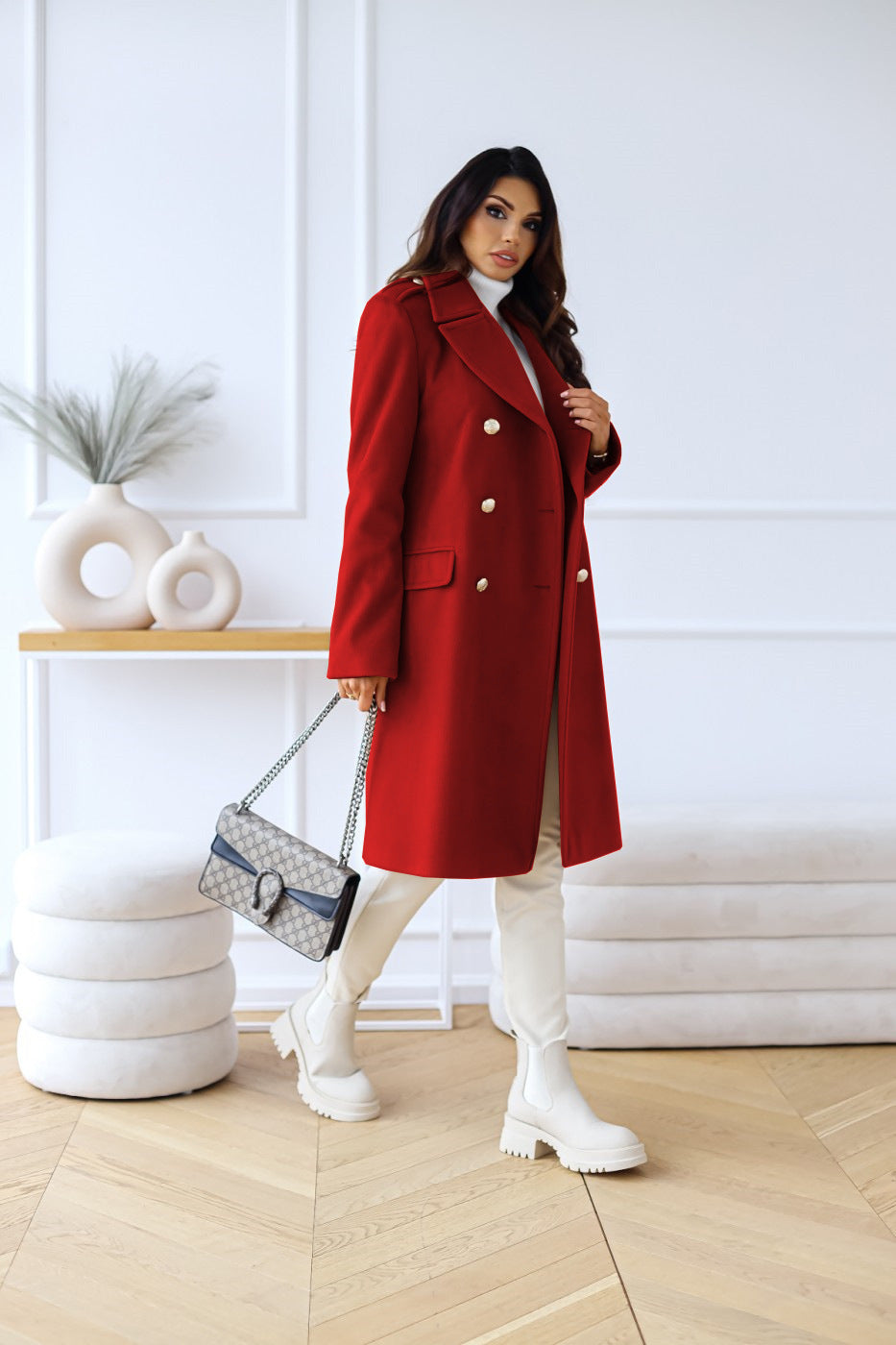WW | Wool Coat Tailored Fit Double-Breasted Classic Lapels Long Model
