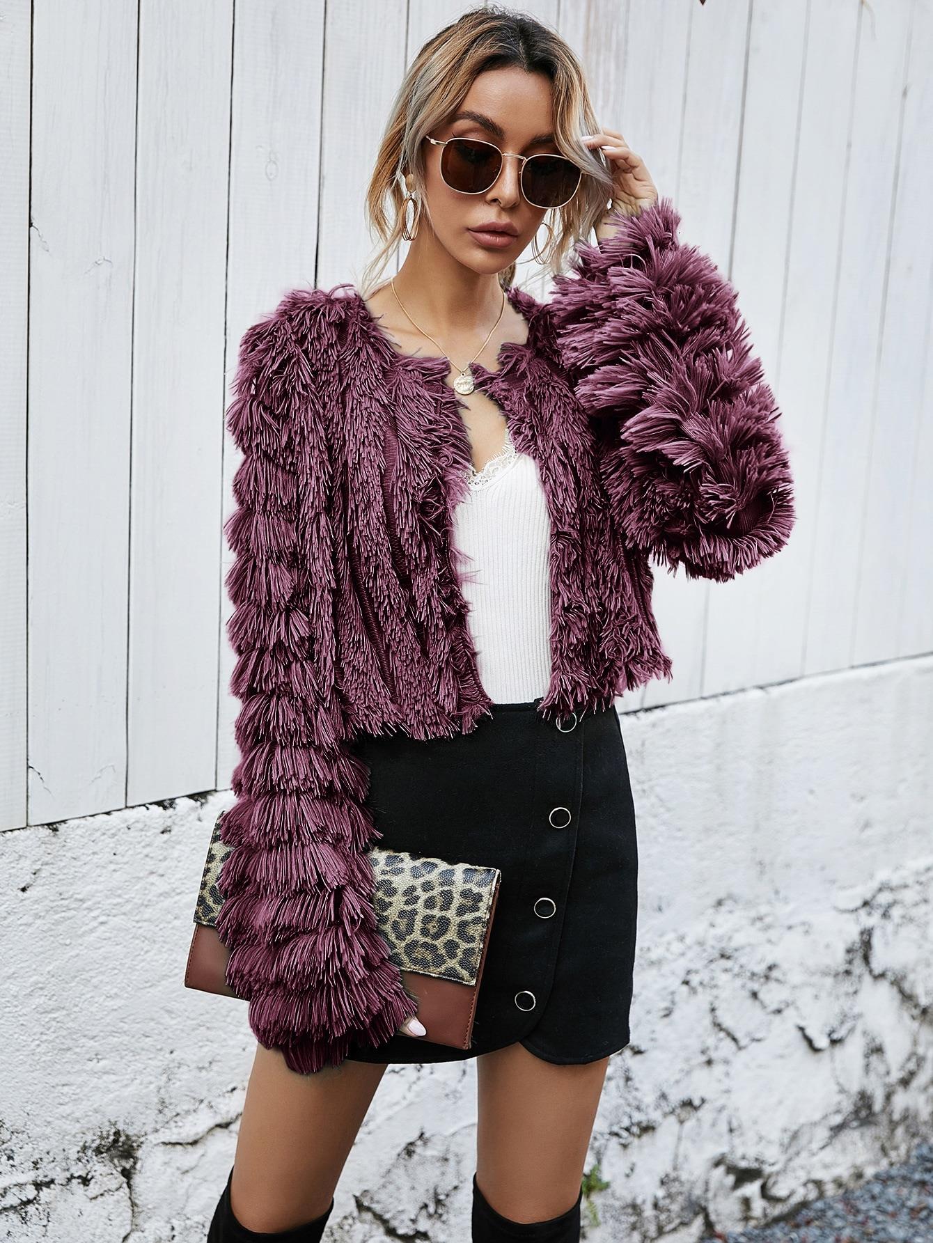 WW | Fell Cropped Jacke - Plüsch-texturiertes Design - Winter Glam - Abendmode