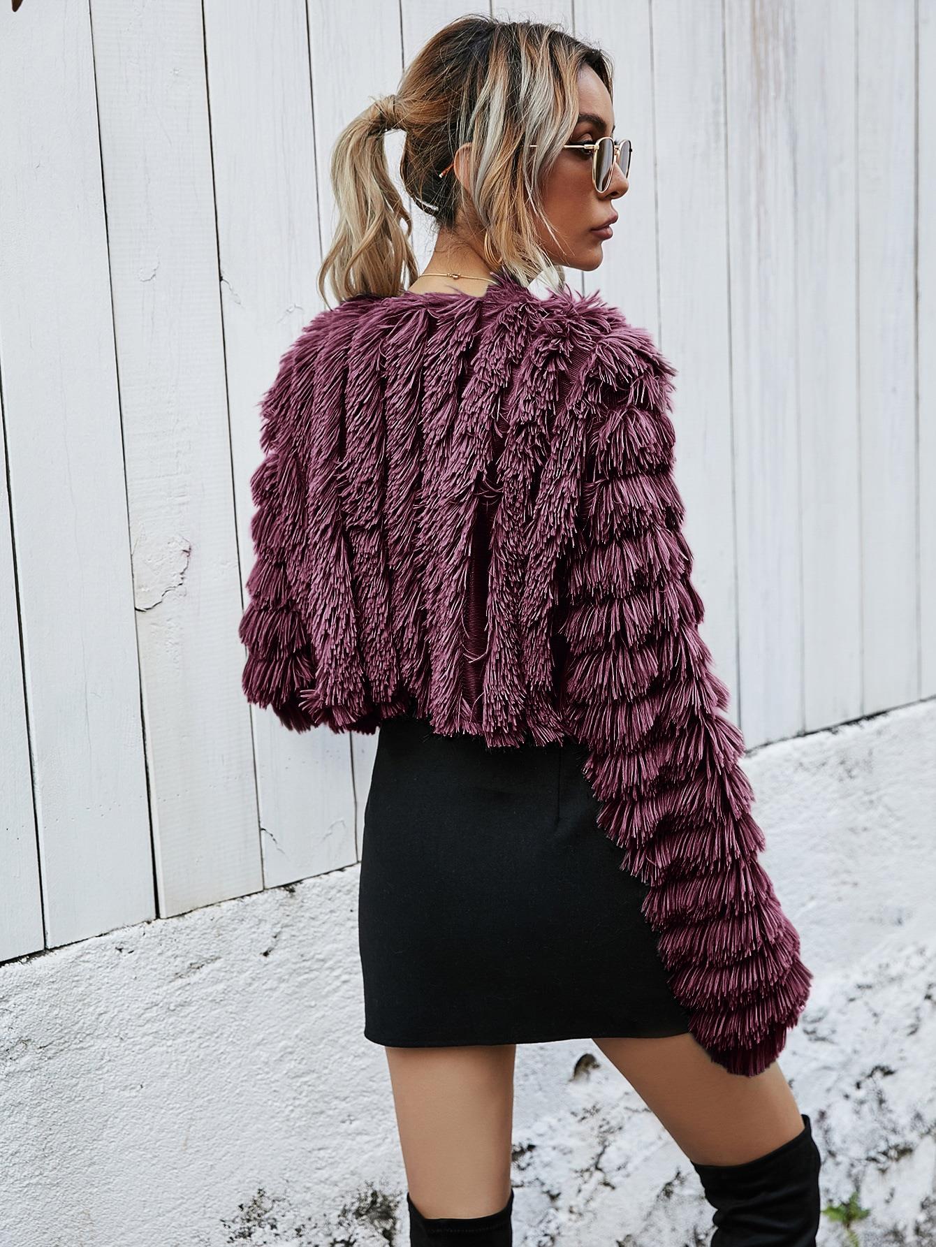 WW | Fell Cropped Jacke - Plüsch-texturiertes Design - Winter Glam - Abendmode