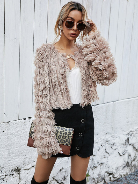 WW | Faux Fur Cropped Jacket - Plush-textured design - Winter Glam - Evening Wear