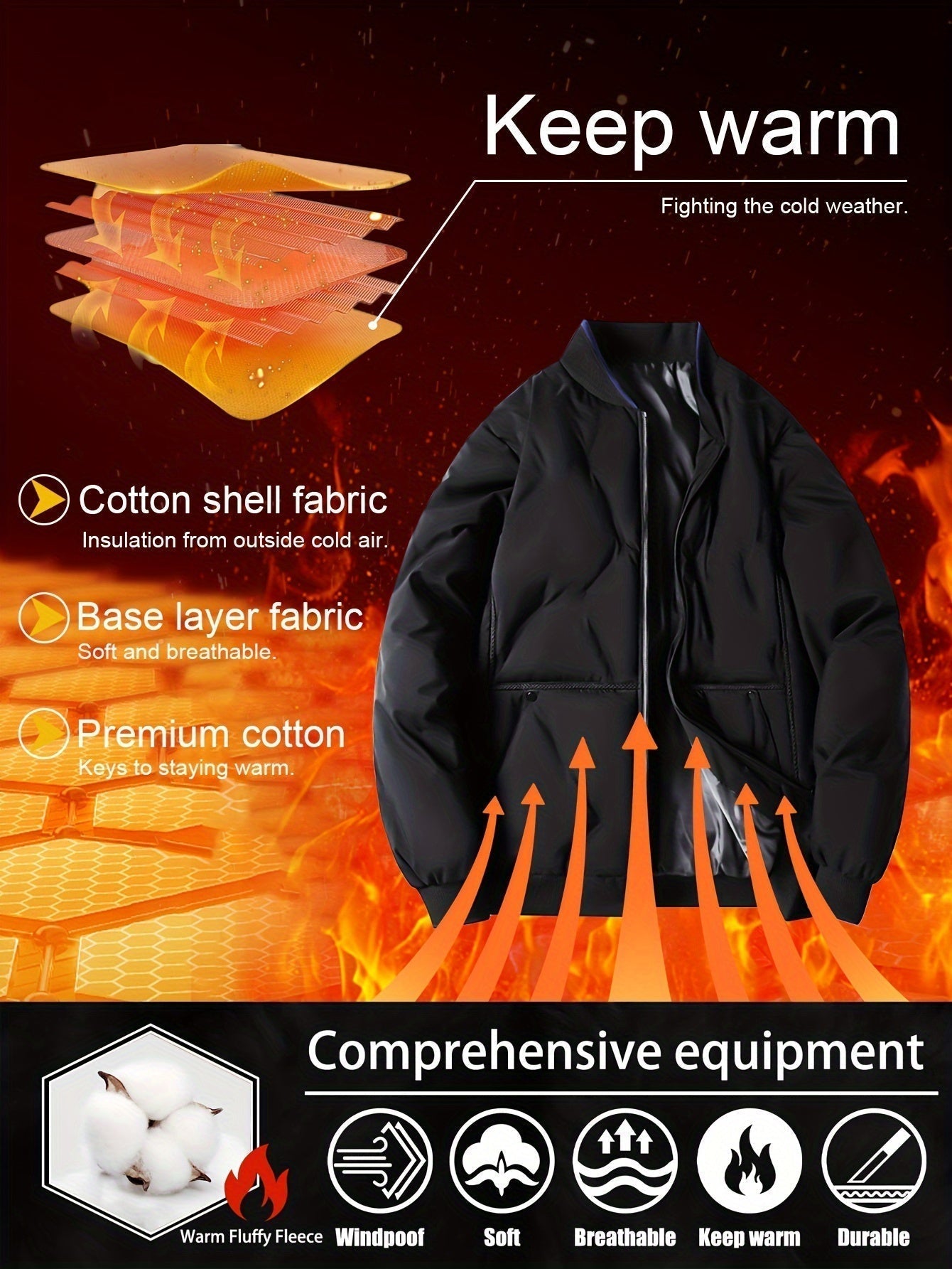 WW | Baseball Collar Zipper Solid Fleece With Pockets Men's Winter Jacket - Perfect for Outdoor Activities