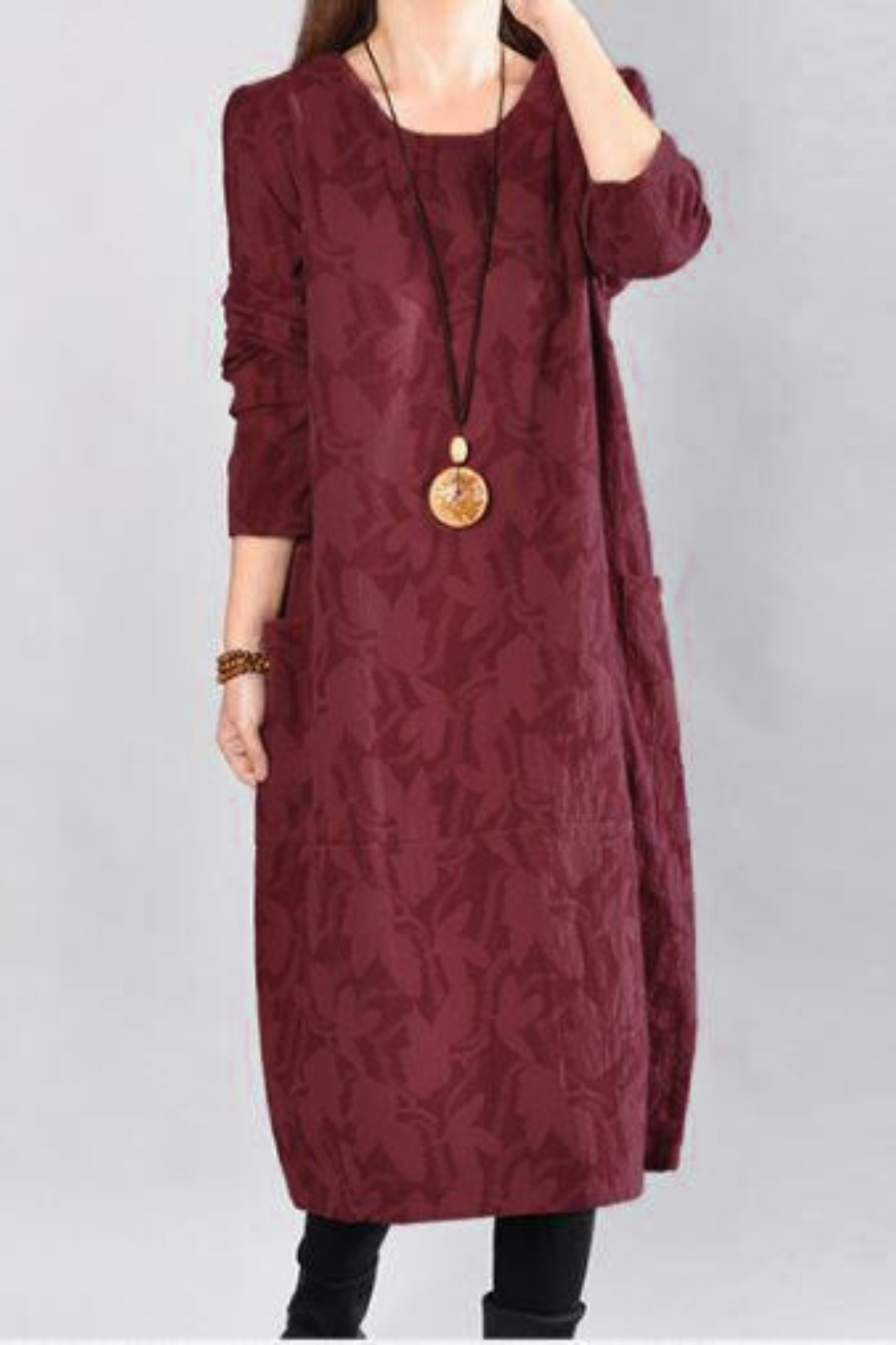 Kayla Maxi Dress with Leaf Print - Red