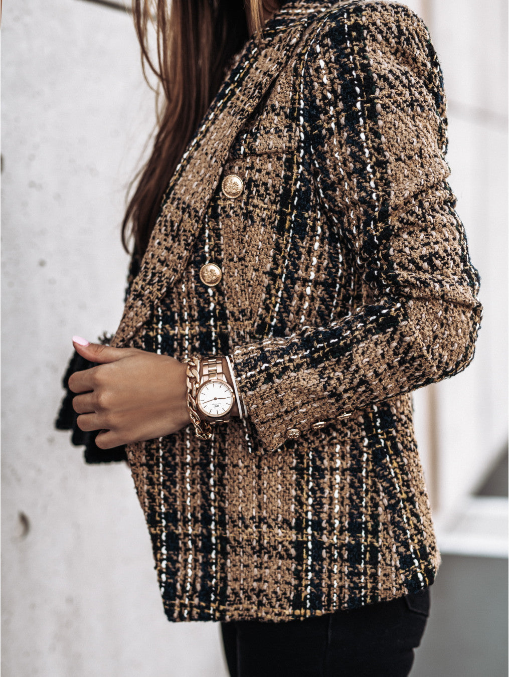 WW | Blazer Tailored Fit Tweed Double-Breasted Plaid