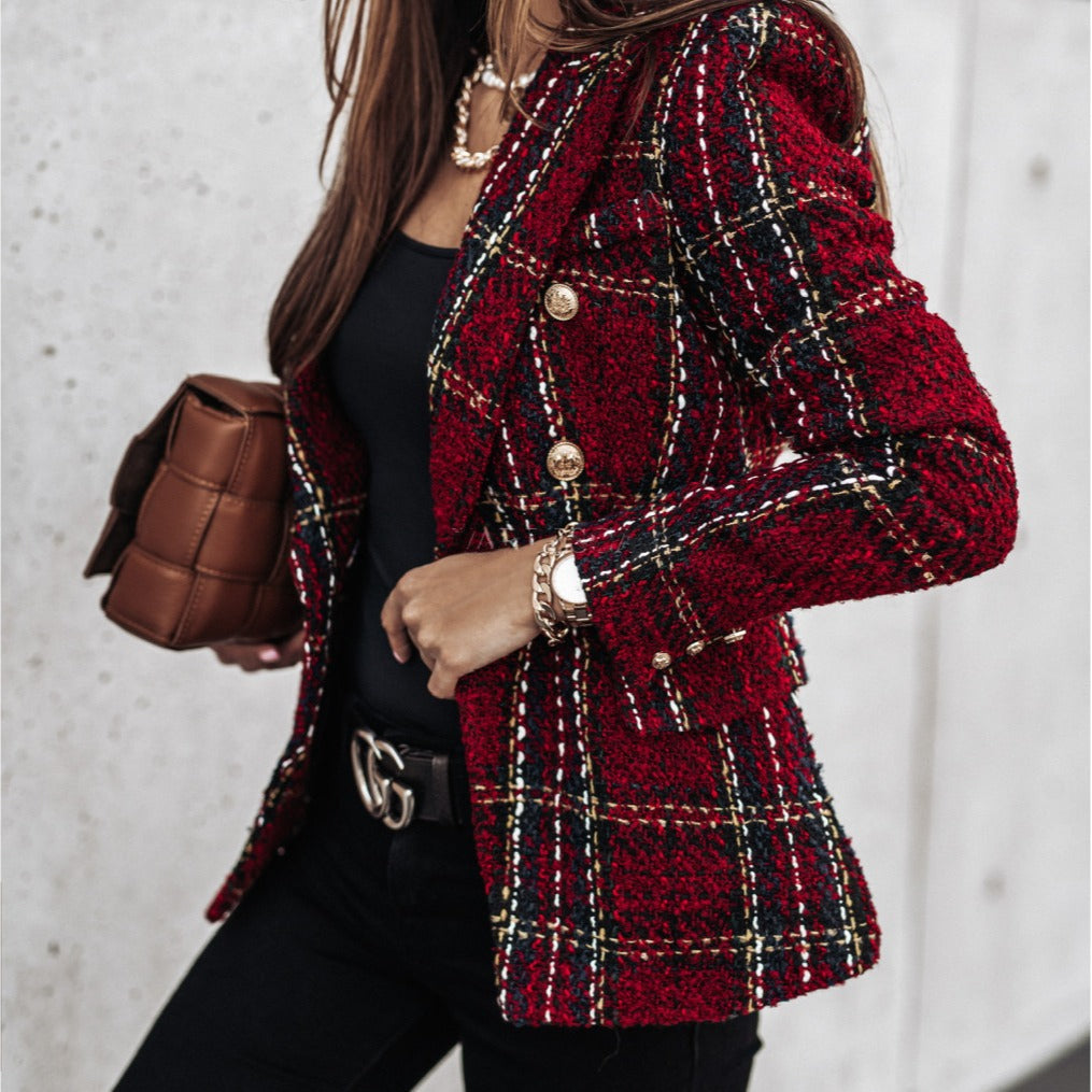 WW | Blazer Tailored Fit Tweed Double-Breasted Plaid