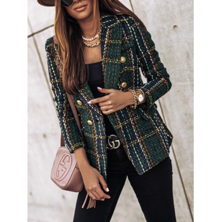 WW | Blazer Tailored Fit Tweed Double-Breasted Plaid