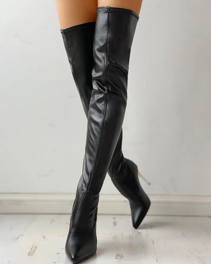 WW | Over-the-knee boots with gold heel and zipper detail