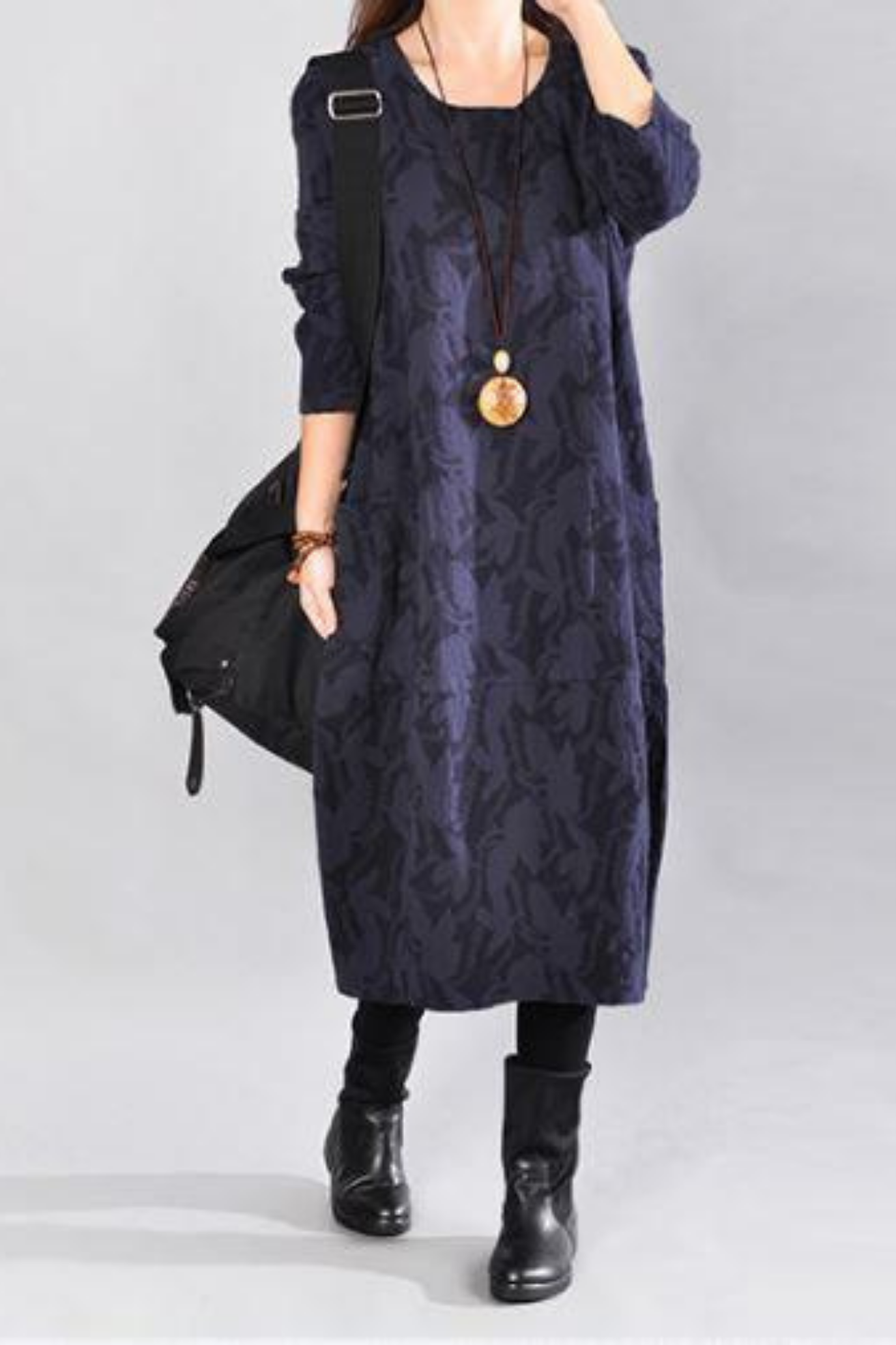Kayla Maxi Dress with Leaf Print - Blue