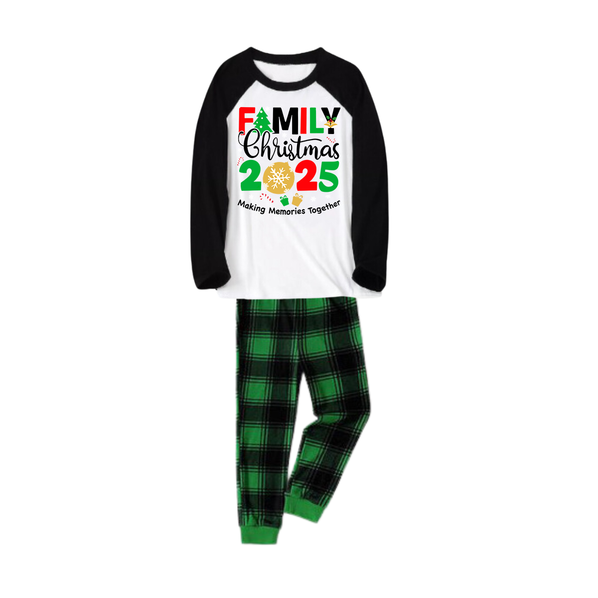 WW | "Family Christmas 2025 Creating Memories Together" Printed green and black plaid Christmas family pajamas