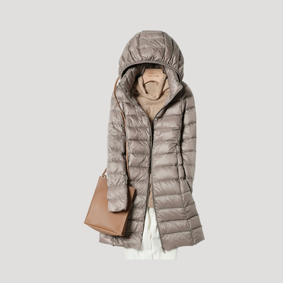 WW | Damen lange gepolsterte Winter-Puffermantel mit Kapuze