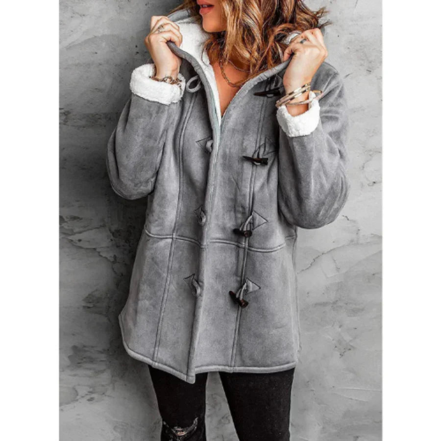 WW | Hood Fleece Lined Suede Look Casual Cut Medium Length