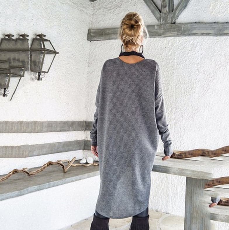 WW | Strickpullover Asymmetrisches Design Langärmelig Übergroß Fit Weich Und Warm