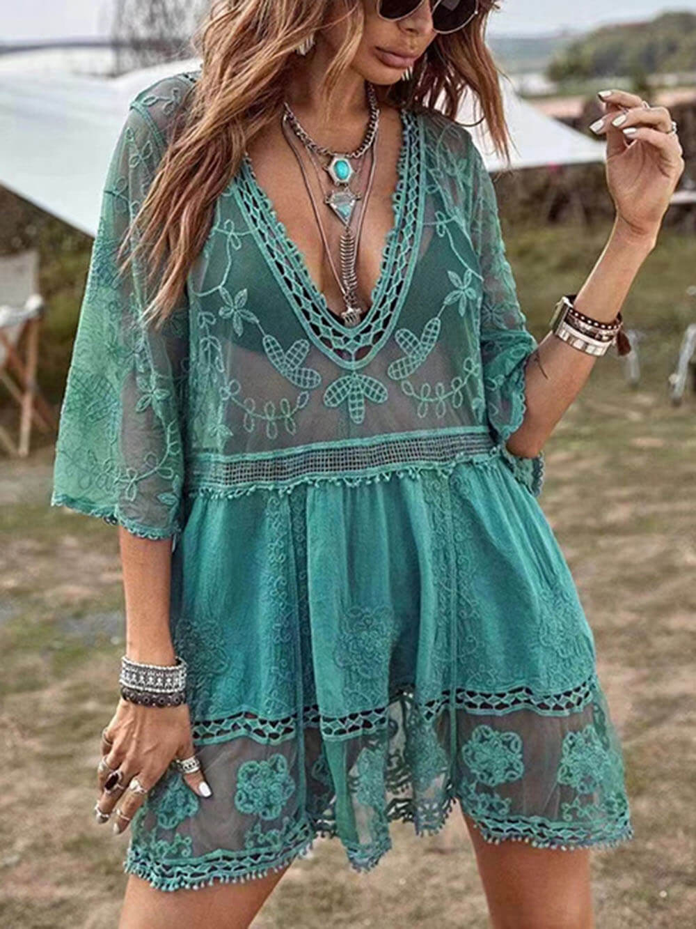 Loose lace beach dress as a bikini cover-up for that vacation feeling
