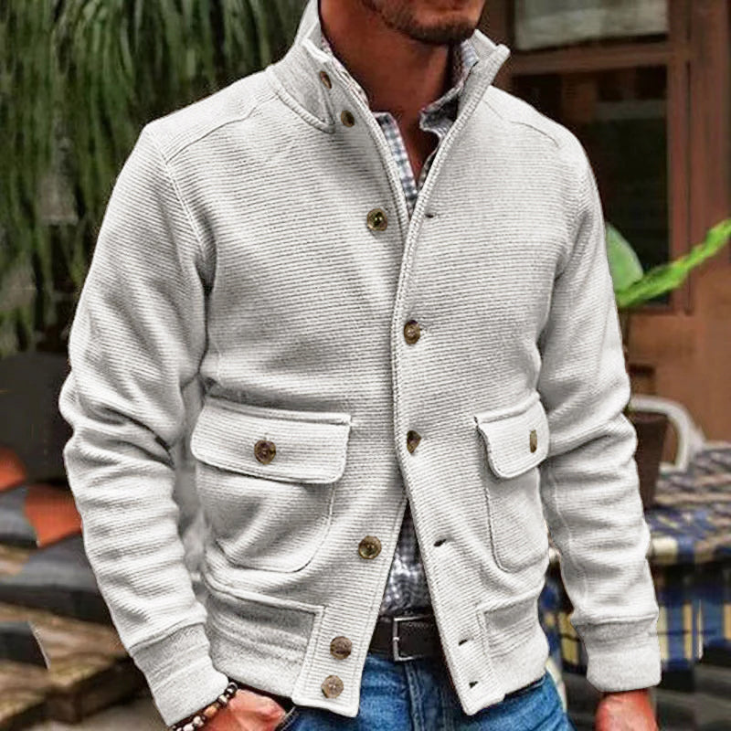 WW | High Collar Button Closure Rib Cuffs Relaxed Fit