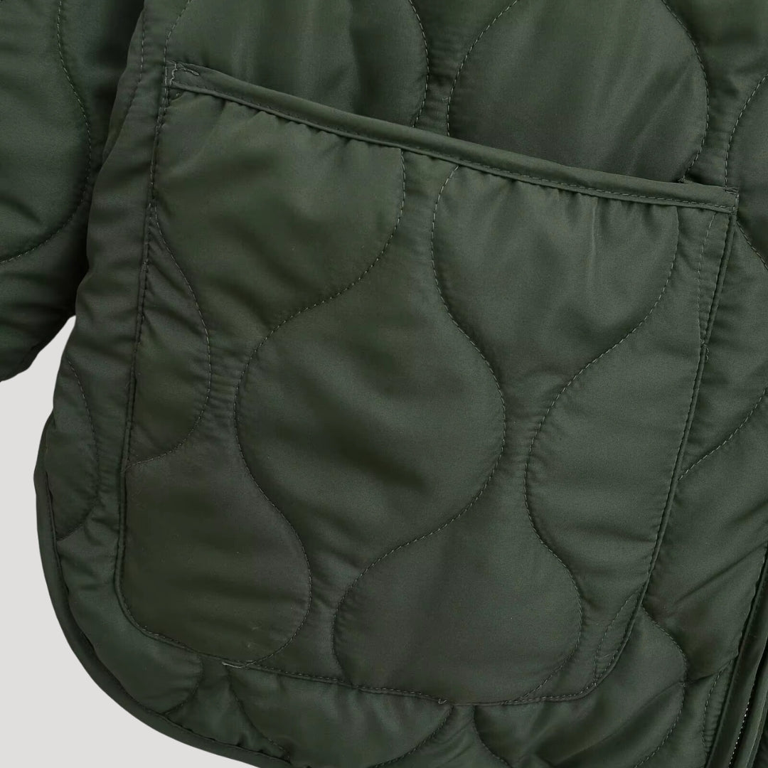 WW | Damen gesteppte oversized grüne Fleece Zip-Up Jacke