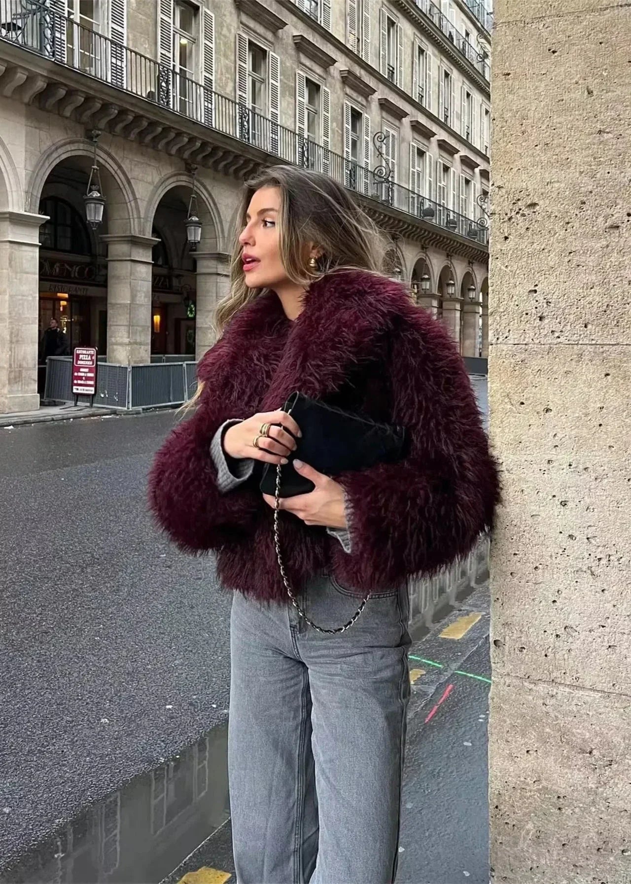 WW | Kunstpelz Winterjacke in Burgunder