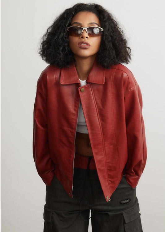 WW | Rote Lederjacke - Unisex Mode