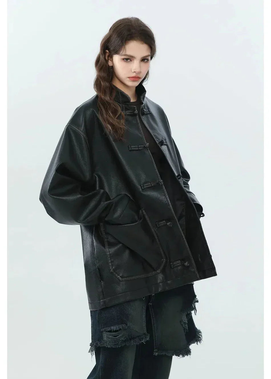 WW | Stand-up Collar PU Leather Jacket