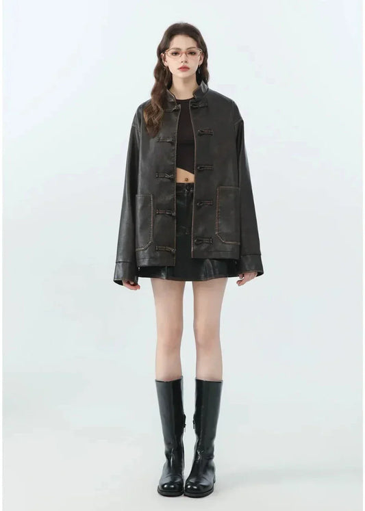 WW | Casual Stand-Collar Faux Leather Jacket
