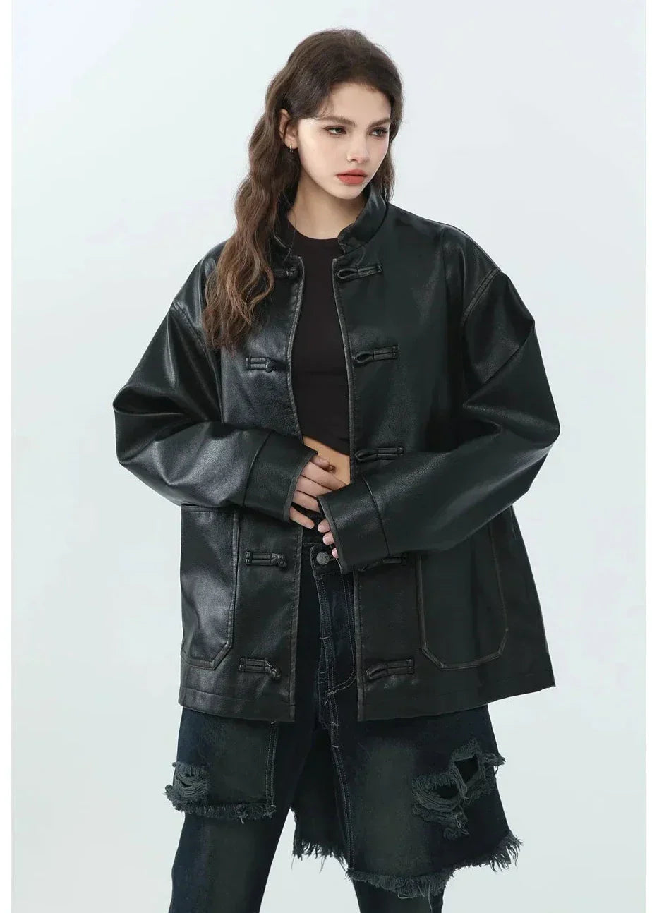 WW | Stand-up Collar PU Leather Jacket
