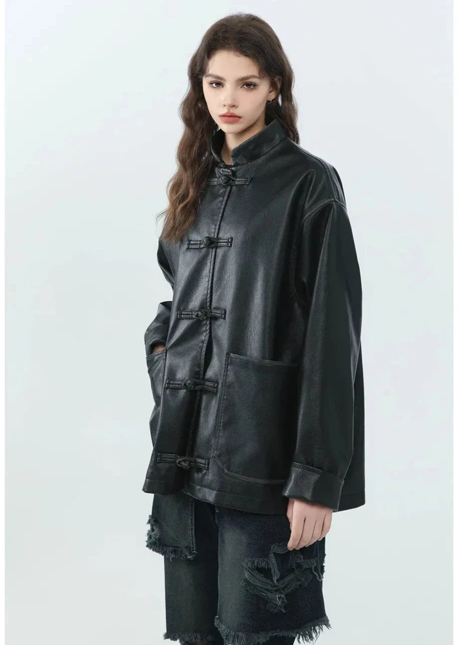 WW | Stand-up Collar PU Leather Jacket