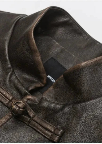 WW | Lässige PU-Lederjacke mit Stehkragen