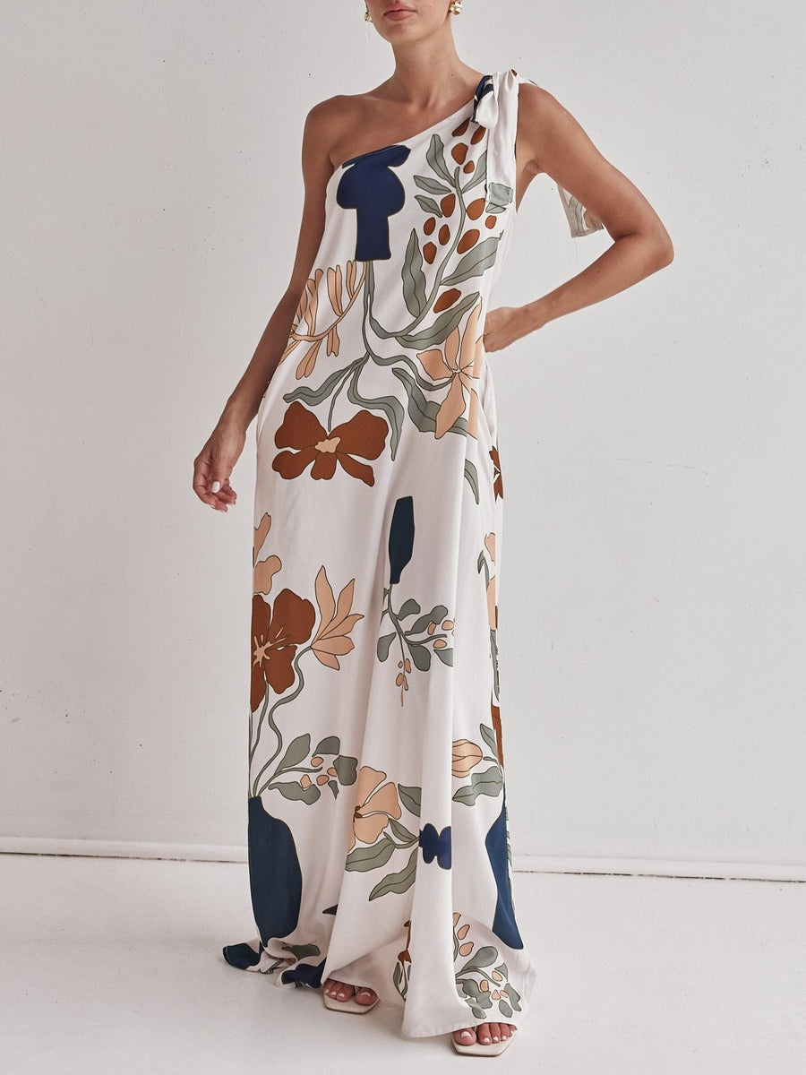 Printed maxi dress with an off-the-shoulder design