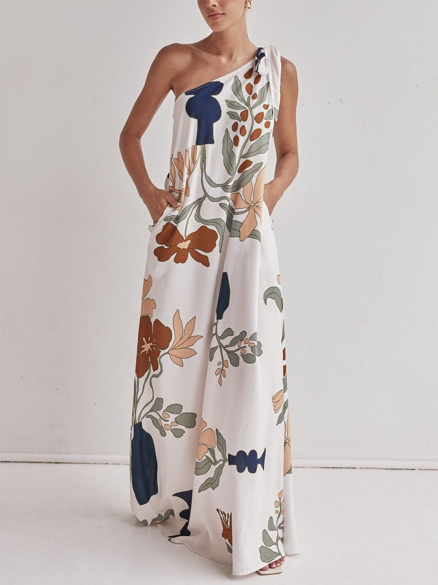Printed maxi dress with an off-the-shoulder design