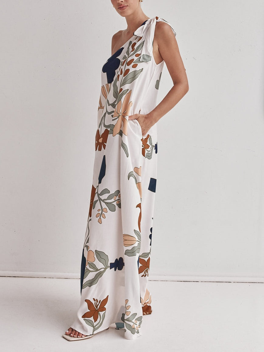 Printed maxi dress with an off-the-shoulder design
