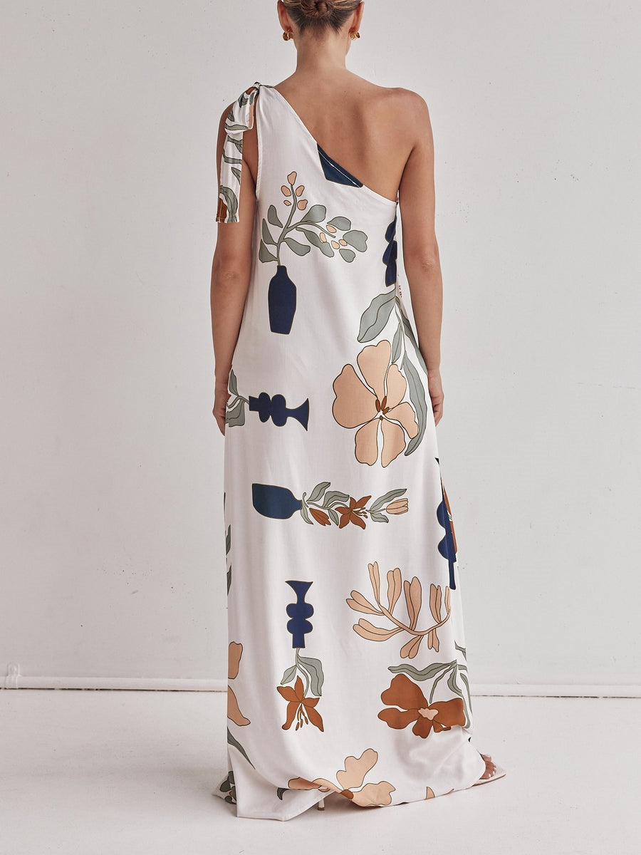 Printed maxi dress with an off-the-shoulder design
