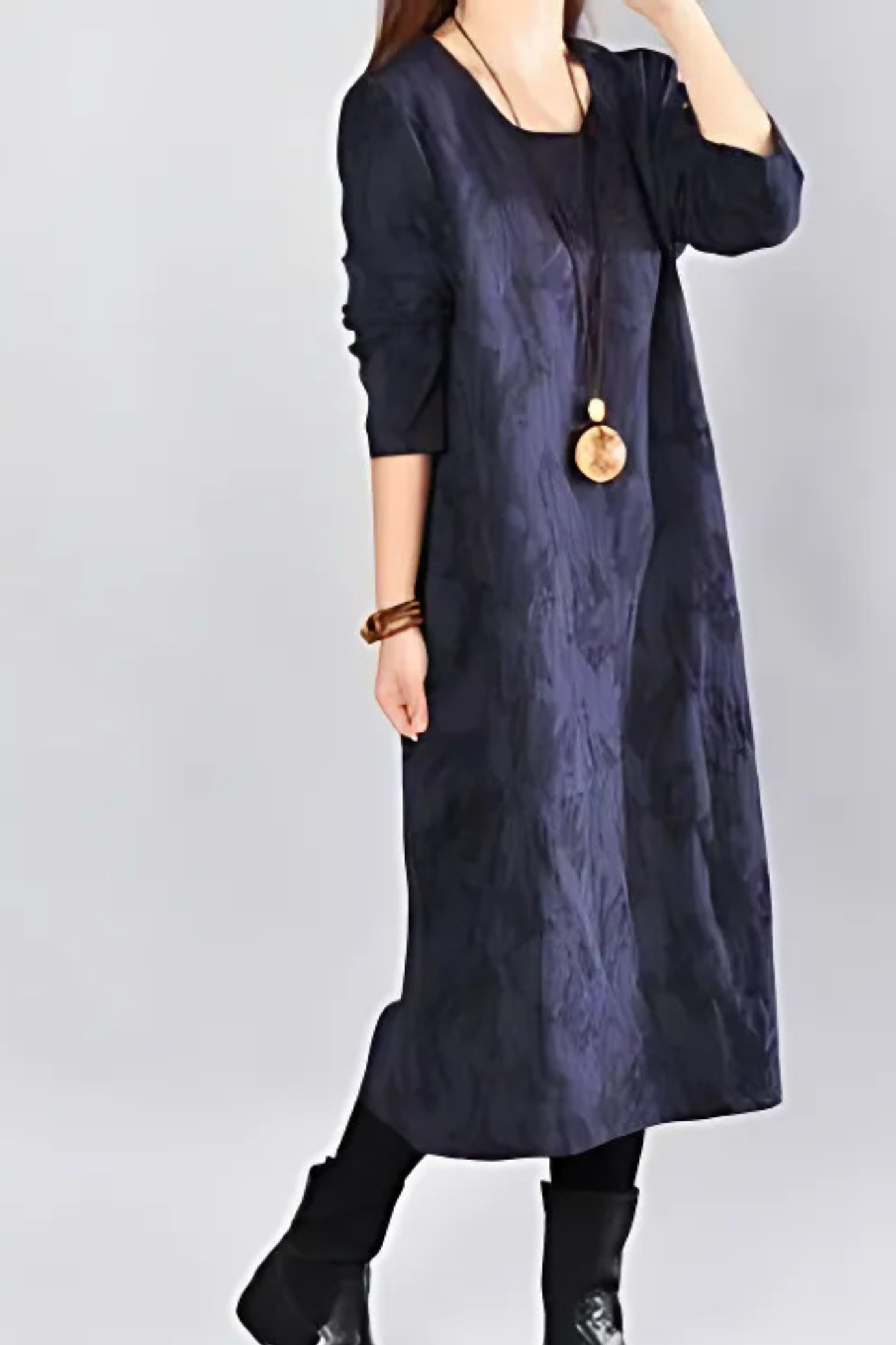 Kayla Maxi Dress with Leaf Print - Blue