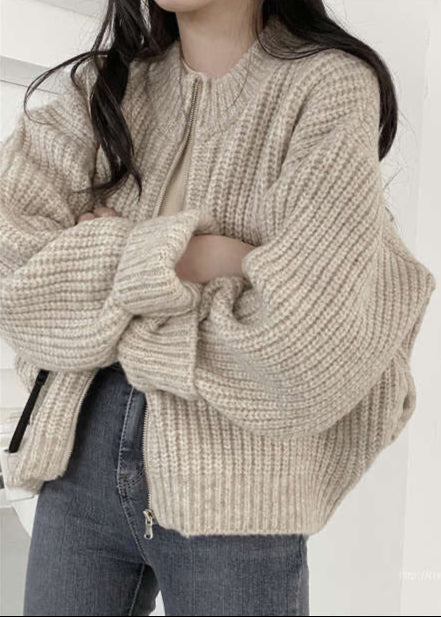 WW | Reißverschluss Chunky Strickcardigan - Oversized Rippstrickjacke