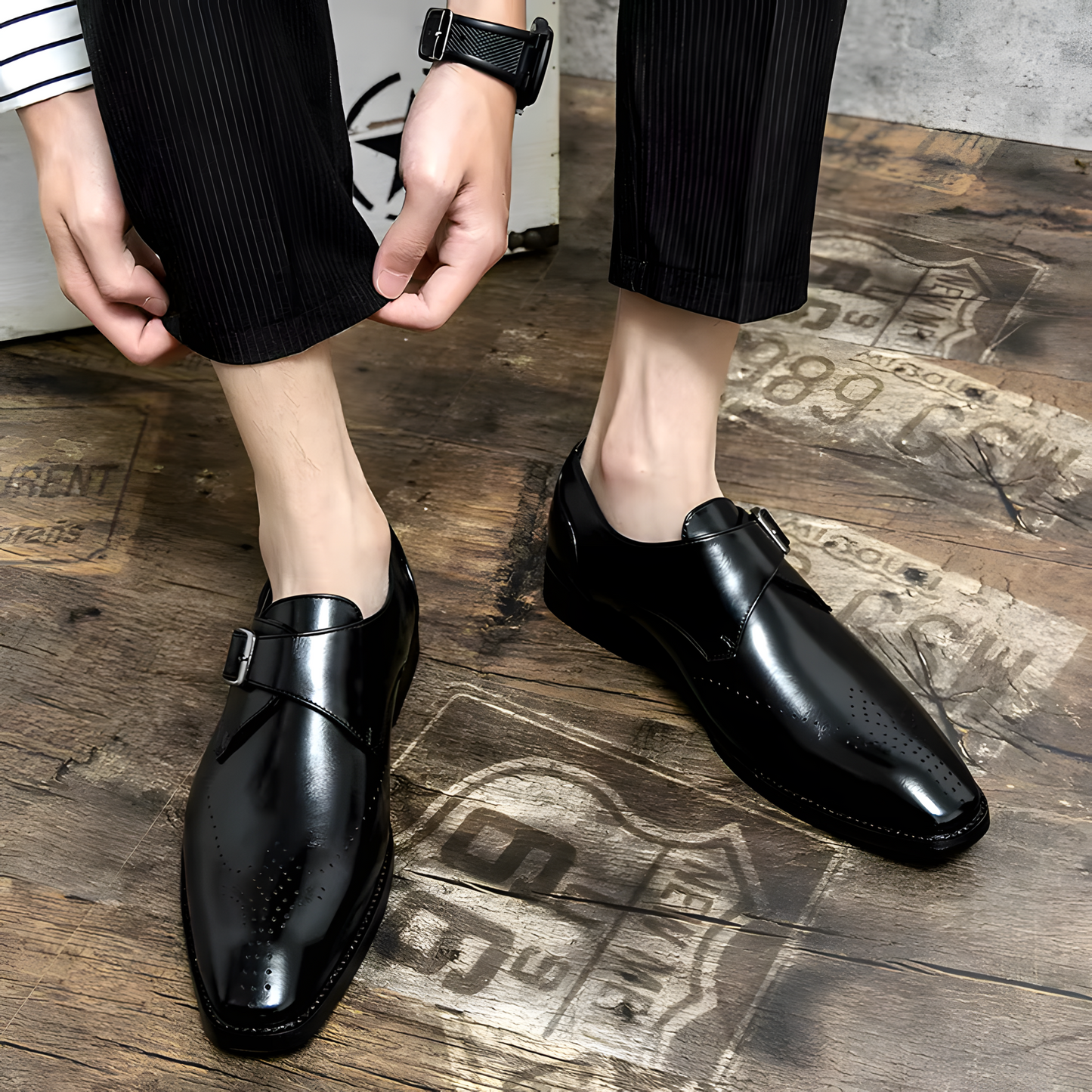 Odrin Elegant Monk-Strap Shoes - Black