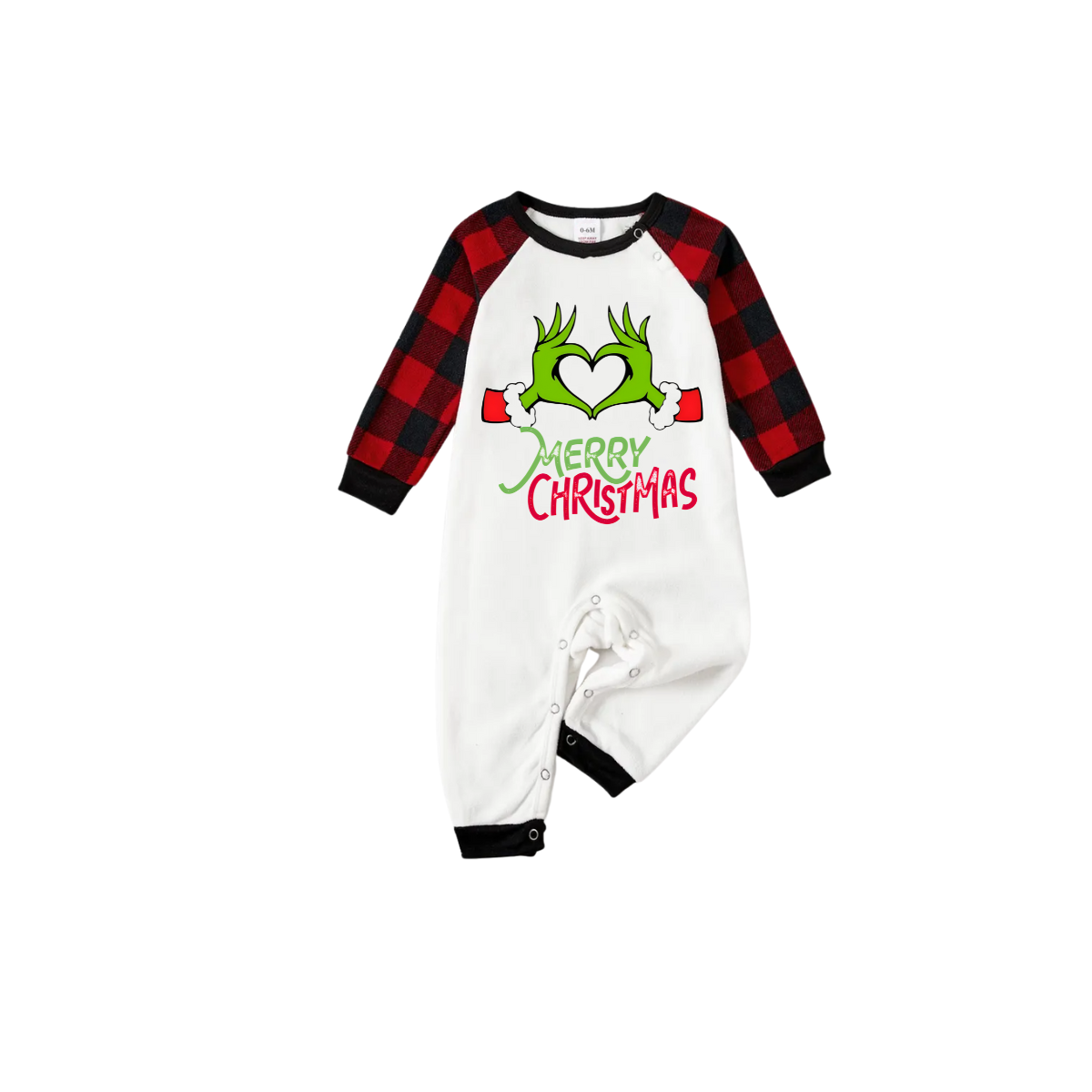 WW | Merry Christmas 2025 Memories Family Pajama Set - White Top, Red Pants, Red Buffalo Plaid Sleeves