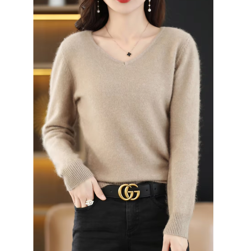 WW | Women's Cashmere V-Neck Sweater Lightweight and Soft Knit Pullover