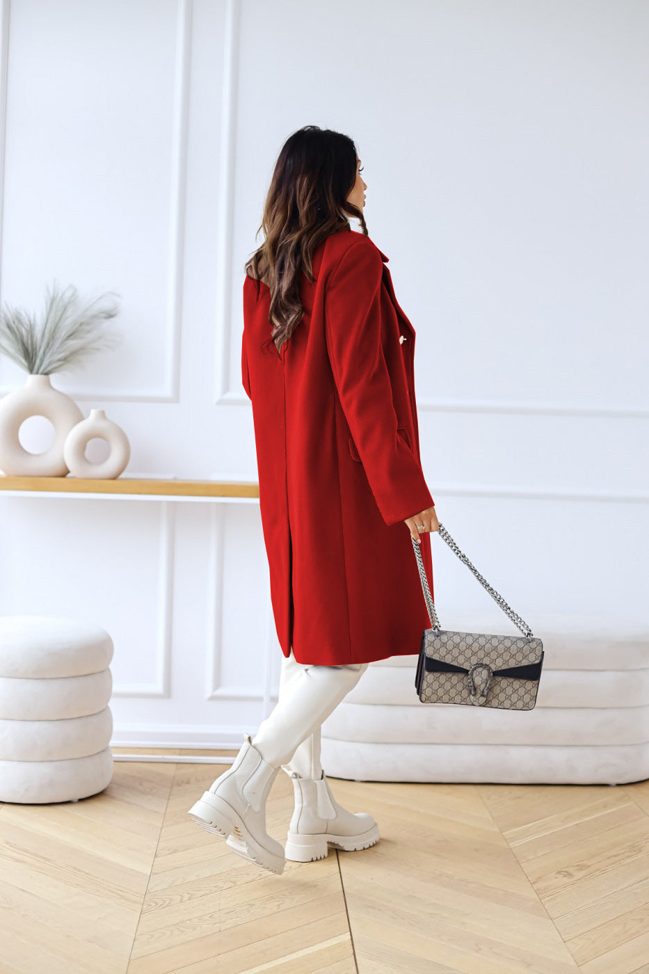 WW | Double-Breasted Wool Blend Tailored Fit Knee Length With Side Pockets