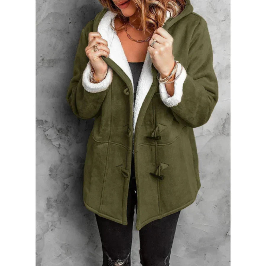 WW | Hood Fleece Lined Suede Look Casual Cut Medium Length