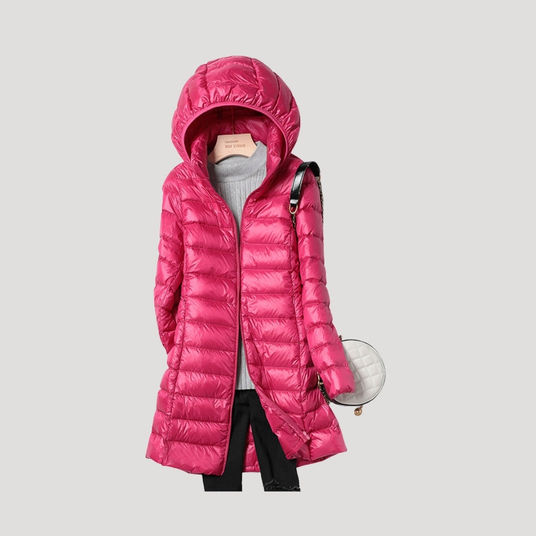 WW | Damen lange gepolsterte Winter-Puffermantel mit Kapuze
