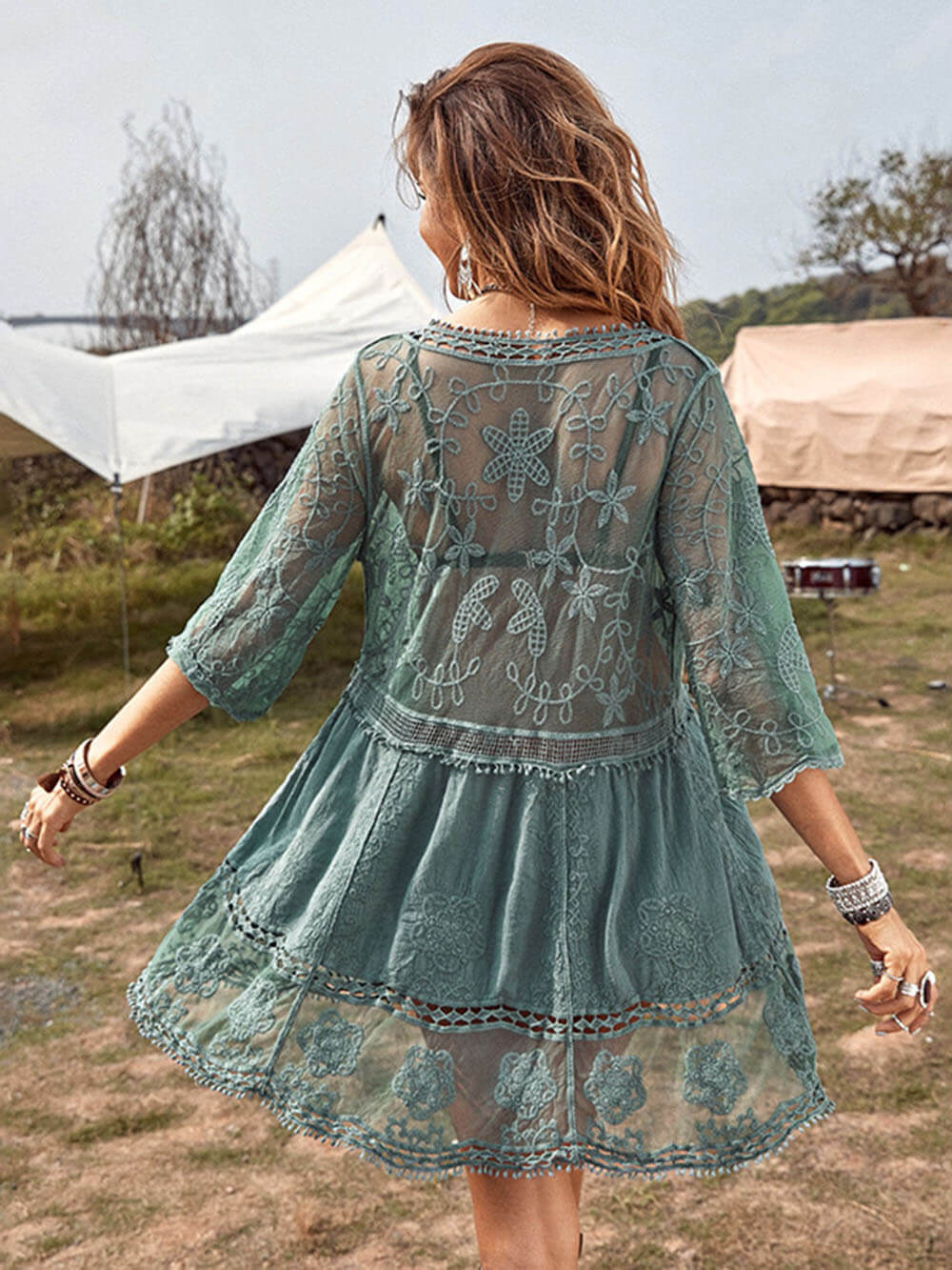 Loose lace beach dress as a bikini cover-up for that vacation feeling