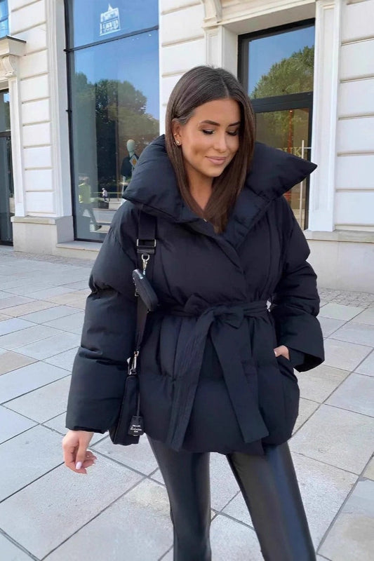 WW | Einfarbige Gürteldetail-Puffjacke