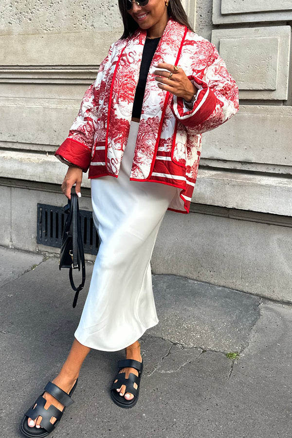 WW | Songs Porcelain Ink Printed Bag Quilted Cotton Kimono Jacket