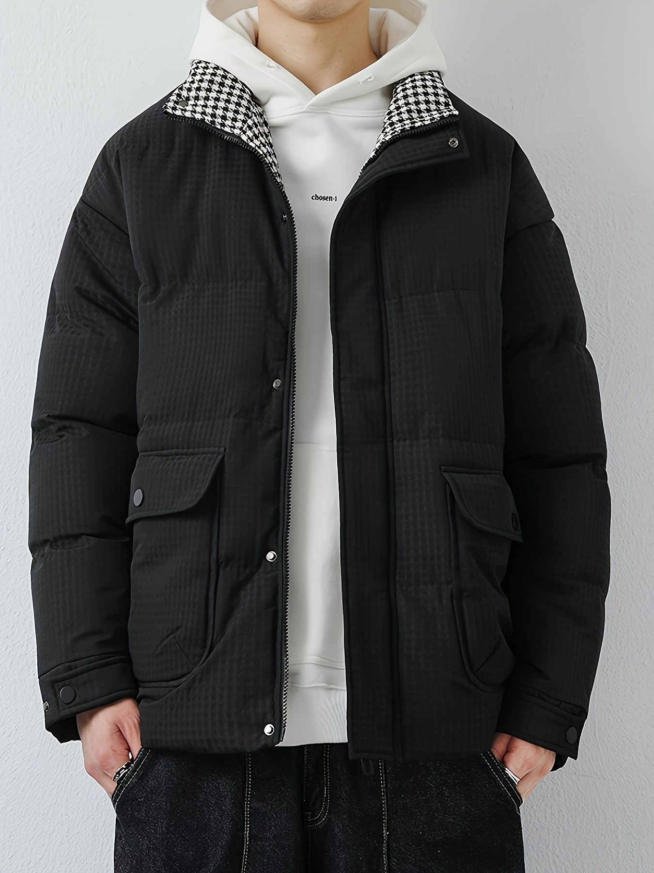 WW | Men's Winter Jacket with Stand-Up Collar - Warm Transitional Jacket with Large Pockets & Snap Fasteners