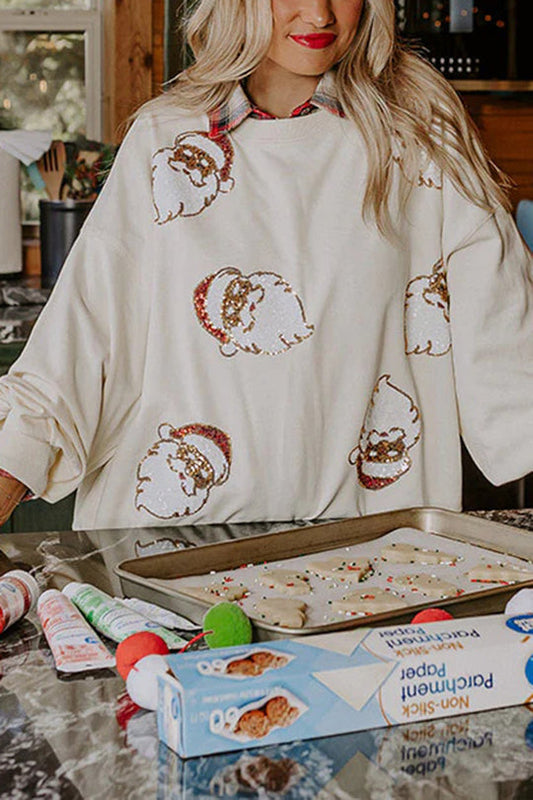 WW | Santa Claus Sequin Casual Loose Sweatshirt