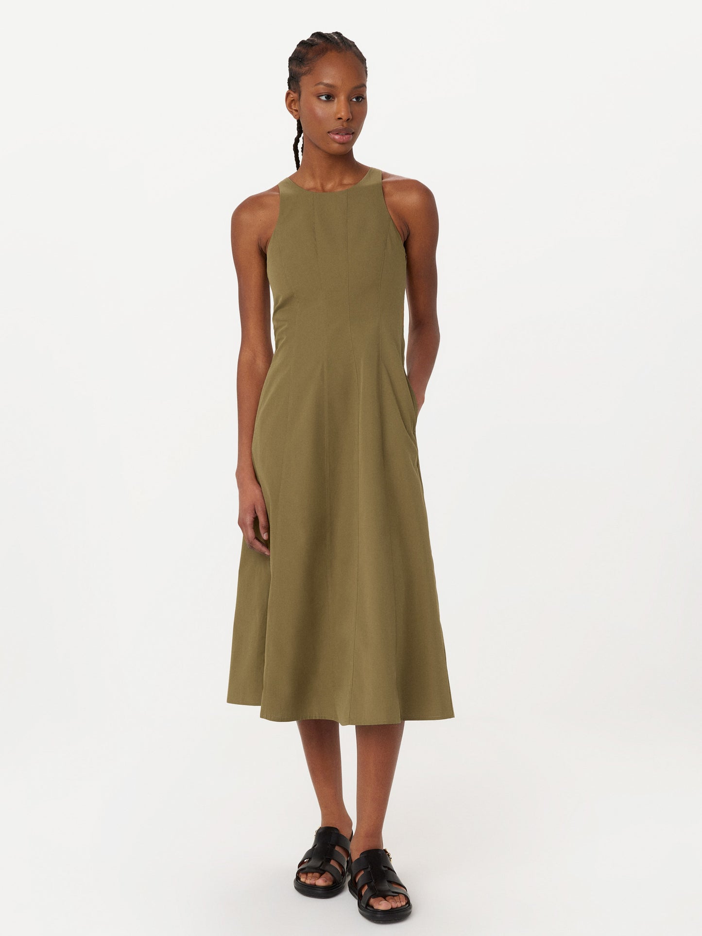 Bustier-Popeline-Maxikleid in Braun-Grün