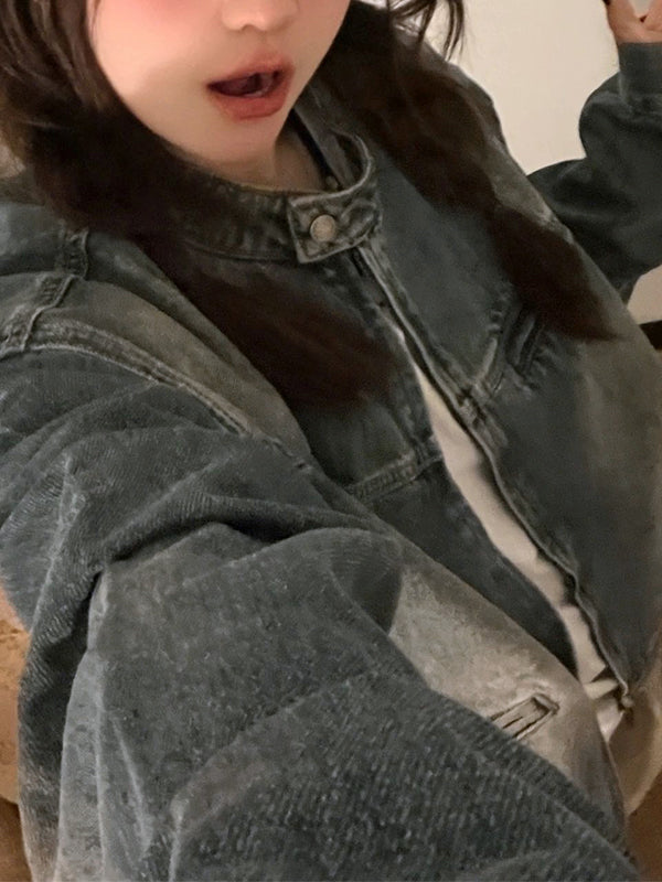 WW | Blaue abgenutzte Zip-Jacke