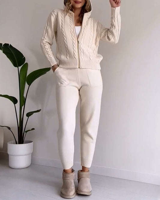 WW | Casual jacquard cardigan set with twist design