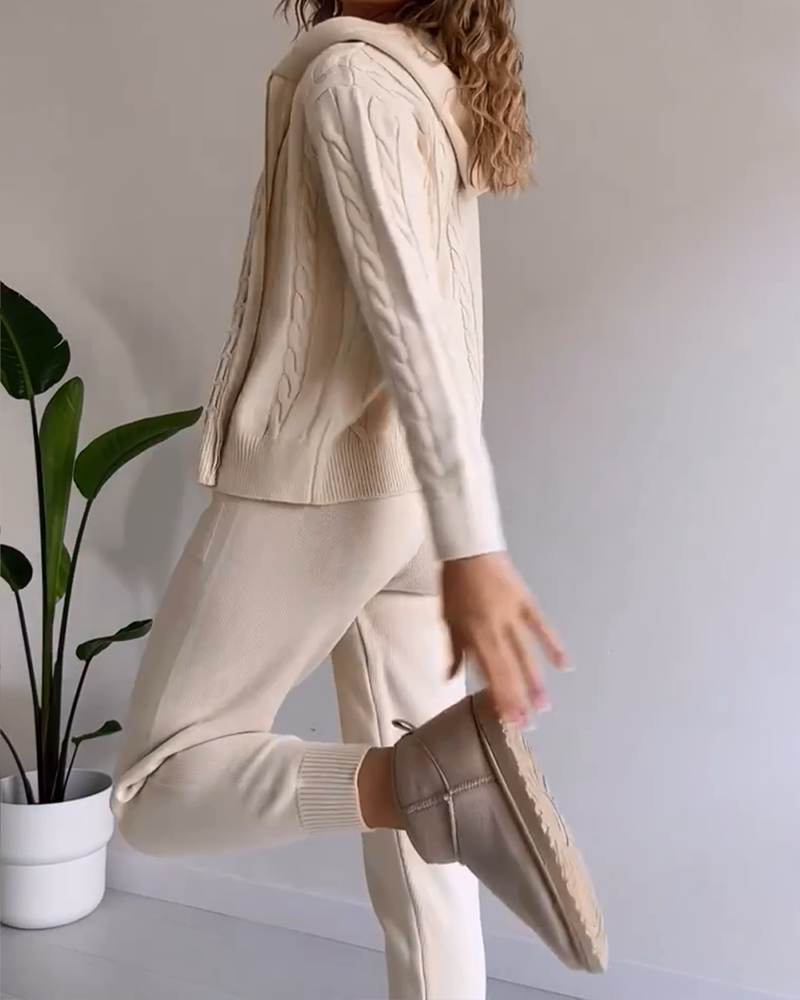 WW | Casual jacquard cardigan set with twist design