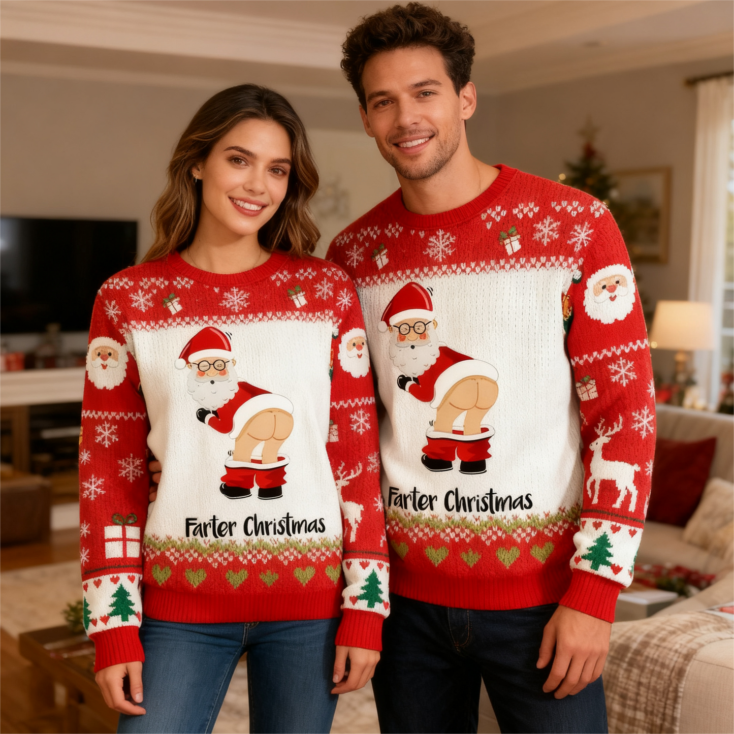 WW | Goofy Santa Cartoon Muster Hässlicher Pullover - Unisex Weihnachtsfeier-Essential